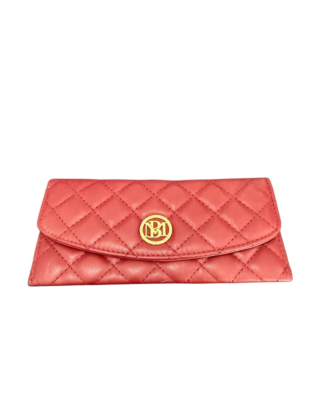 Badgley Mischka Quilted Coral Envelope Wallet with Gold Logo